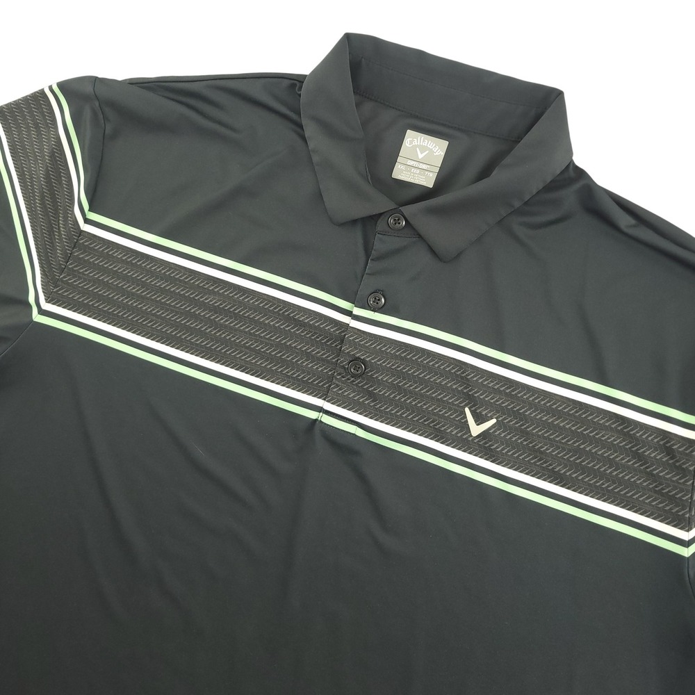 Callaway Opti-Dri Polo Shirt Mens‎ 2XL Black Stripe Golf Performance Stretch Top